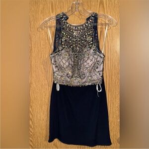Alyce Paris Navy and Silver Beaded Prom Dress
